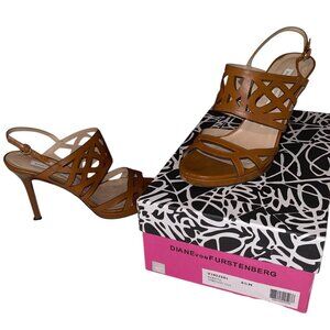 Diane Von Furstenberg (DVF) Umrer Brown Leather Cutout Platform Sandals